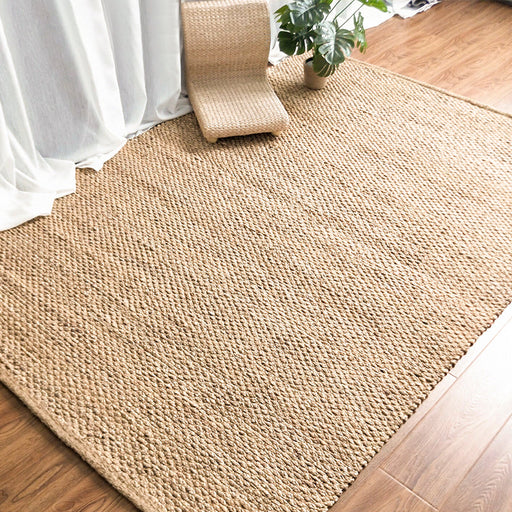 Brown Plain Rug Jute Rural Rug Washable Anti-Slip Pet Friendly Area Rug for Living Room