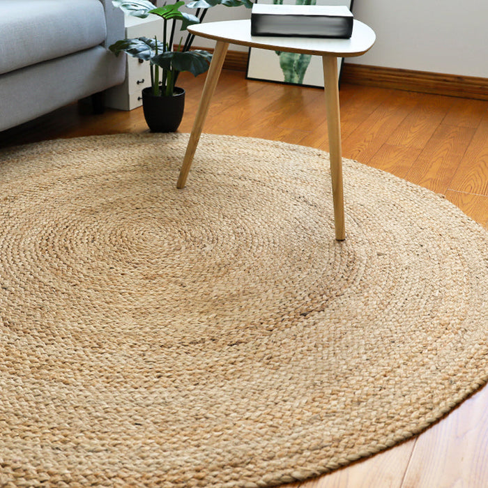 Rural Solid Color Rug Brown Jute Rug Washable Reversible Pet Friendly Area Rug for Living Room