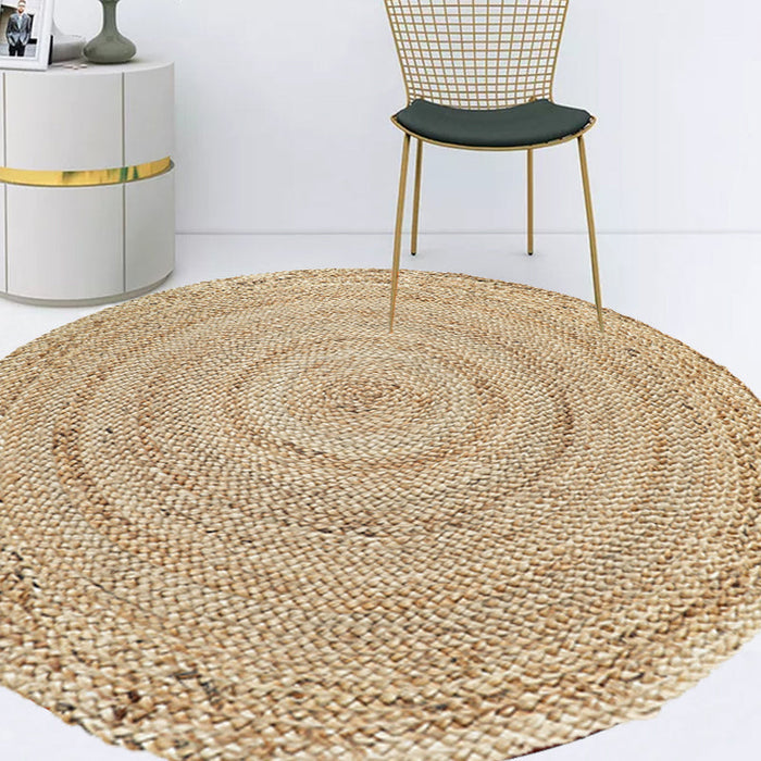 Rural Solid Color Rug Brown Jute Rug Washable Reversible Pet Friendly Area Rug for Living Room