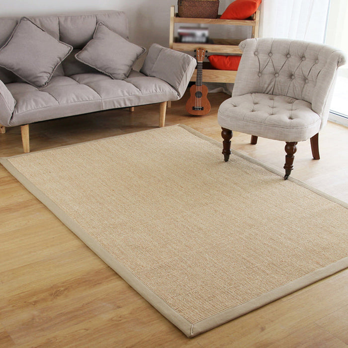 Rural Solid Color Rug Brown Jute Rug Washable Pet Friendly Anti-Slip Backing Area Rug for Living Room