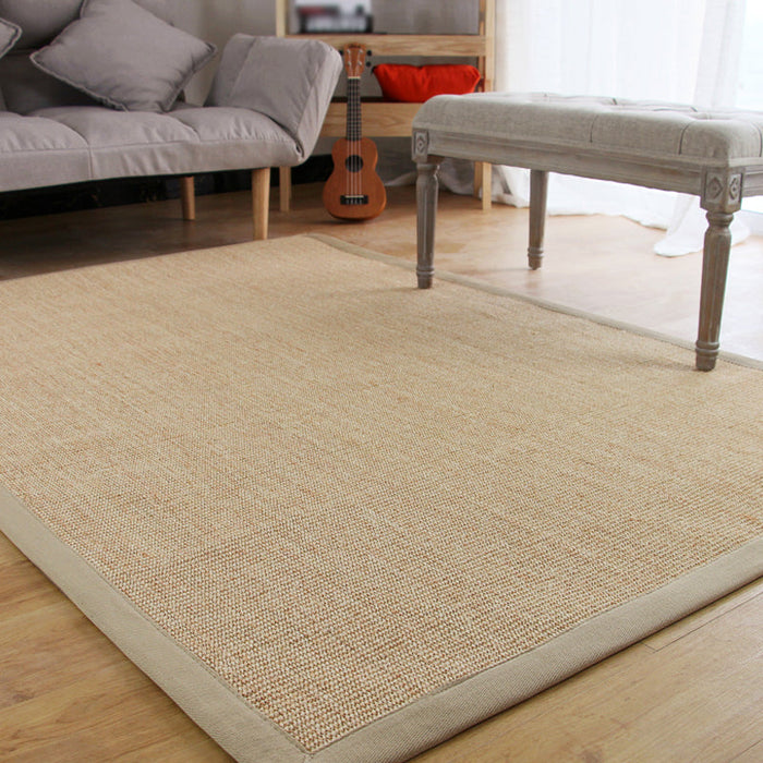 Rural Solid Color Rug Brown Jute Rug Washable Pet Friendly Anti-Slip Backing Area Rug for Living Room