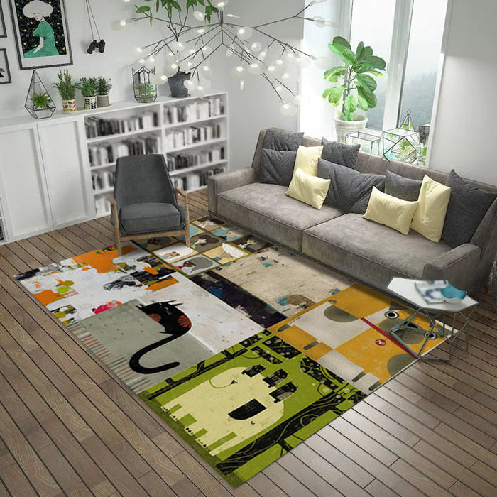 Multicolor Abstract Rug Polyester Industrial Rug Pet Friendly Washable Non-Slip Area Rug for Living Room