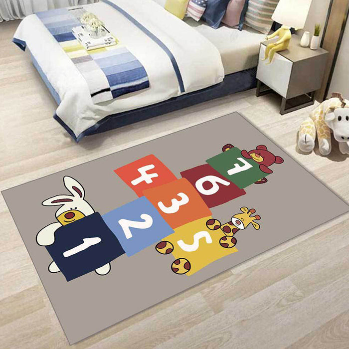 Stylish Animal Pattern Rug with Number Beige and Brown Kids Rug Polyester Pet Friendly Washable Non-Slip Area Rug for Decoration