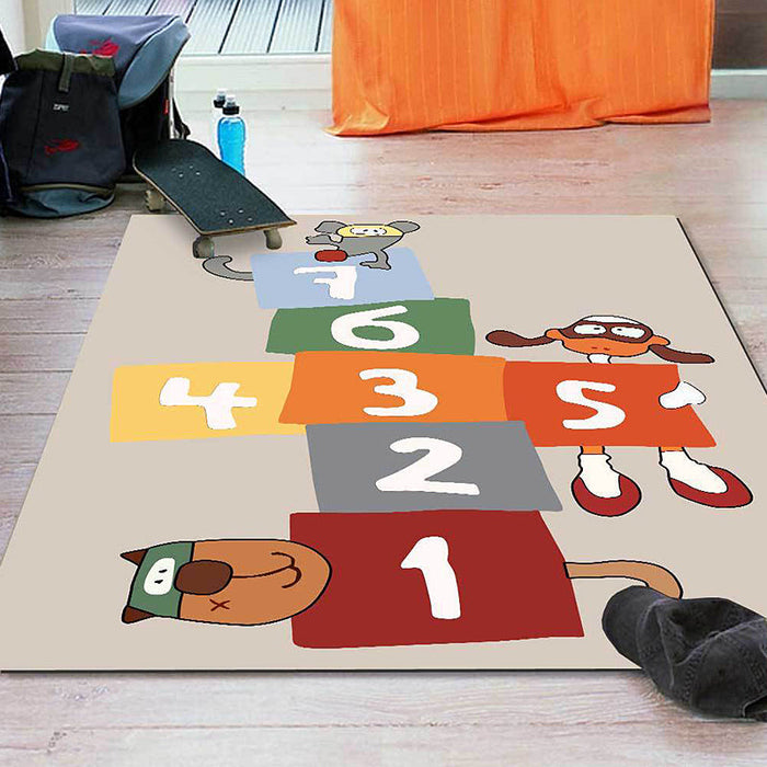 Stylish Animal Pattern Rug with Number Beige and Brown Kids Rug Polyester Pet Friendly Washable Non-Slip Area Rug for Decoration