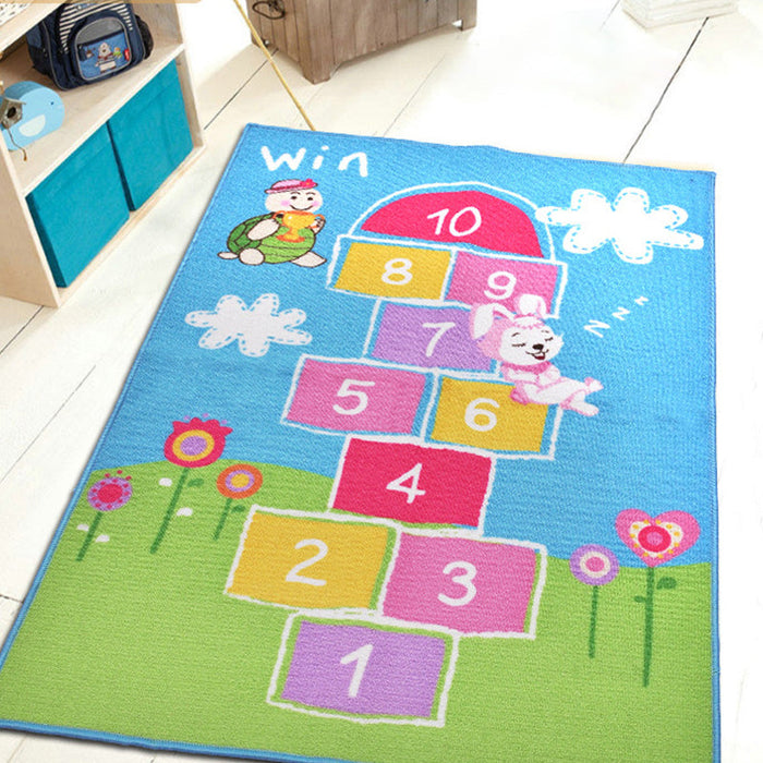 Multicolor Number Pattern Rug Polyester Kids Rug Pet Friendly Washable Non-Slip Area Rug for Bedroom