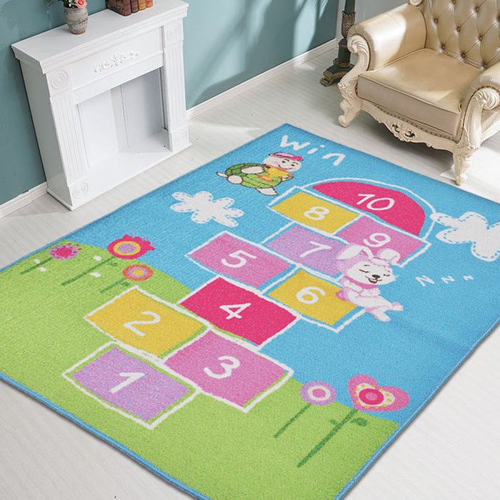 Multicolor Number Pattern Rug Polyester Kids Rug Pet Friendly Washable Non-Slip Area Rug for Bedroom