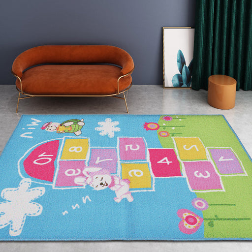 Multicolor Number Pattern Rug Polyester Kids Rug Pet Friendly Washable Non-Slip Area Rug for Bedroom