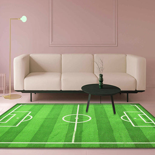 Green Football Field Pattern Rug Polyester Kids Rug Pet Friendly Washable Non-Slip Area Rug for Bedroom