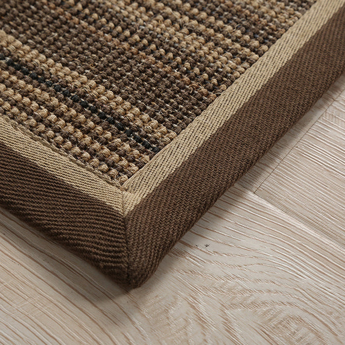 Brown Striped Pattern Rug Sisal Rural Rug Pet Friendly Washable Non-Slip Area Rug for Living Room