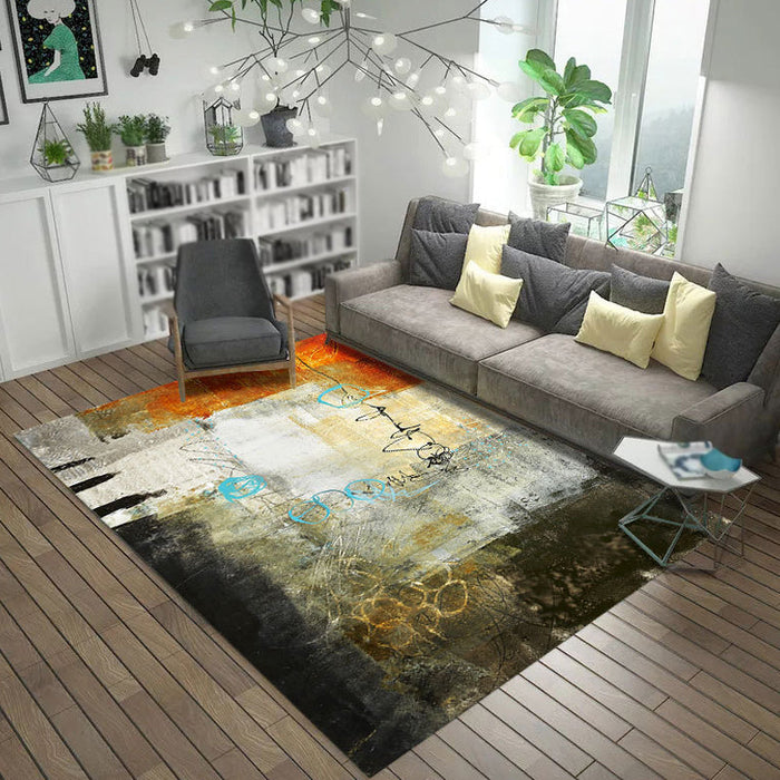 Multicolor Abstract Rug Polyester Industrial Rug Pet Friendly Washable Non-Slip Area Rug for Bedroom