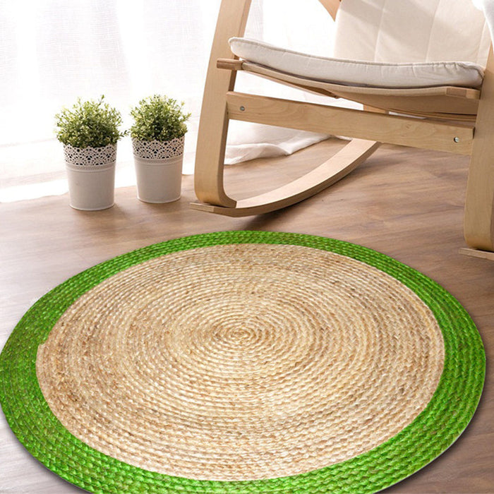 Green and Yellow Circles Rug Sisal Rural Rug Pet Friendly Washable Non-Slip Area Rug for Bedroom