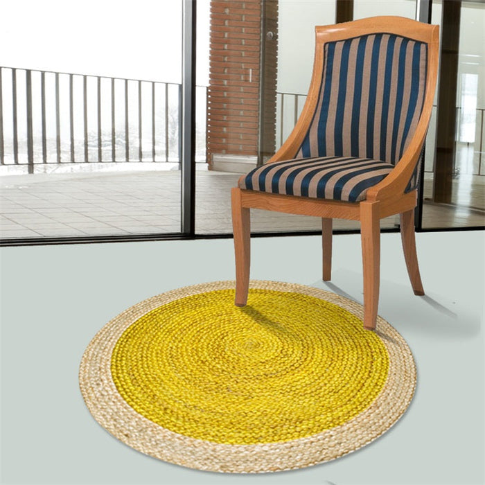 Green and Yellow Circles Rug Sisal Rural Rug Pet Friendly Washable Non-Slip Area Rug for Bedroom