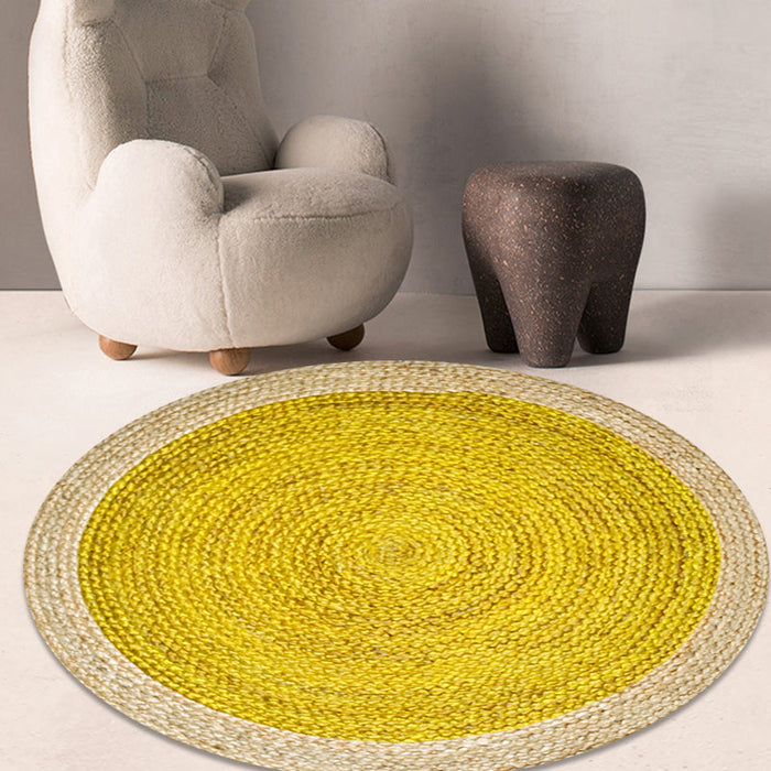 Green and Yellow Circles Rug Sisal Rural Rug Pet Friendly Washable Non-Slip Area Rug for Bedroom