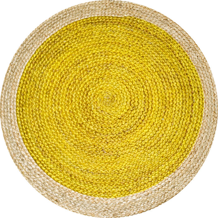 Green and Yellow Circles Rug Sisal Rural Rug Pet Friendly Washable Non-Slip Area Rug for Bedroom