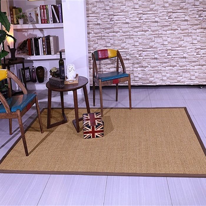 Brown Solid Color Rug Sisal Rural Rug Pet Friendly Washable Non-Slip Area Rug for Bedroom