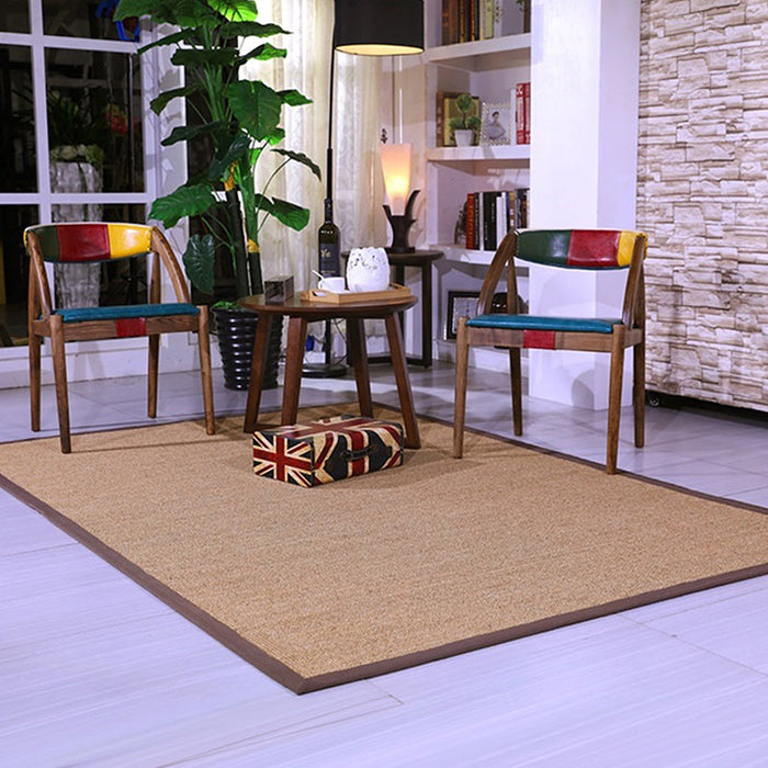 Brown Solid Color Rug Sisal Rural Rug Pet Friendly Washable Non-Slip Area Rug for Bedroom