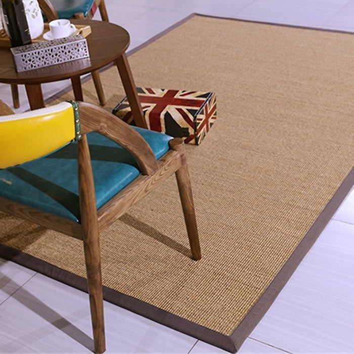 Brown Solid Color Rug Sisal Rural Rug Pet Friendly Washable Non-Slip Area Rug for Bedroom