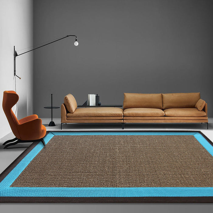 Casual Plain Rug Brown and Blue Rural Rug Jute Pet Friendly Washable Non-Slip Area Rug for Decoration