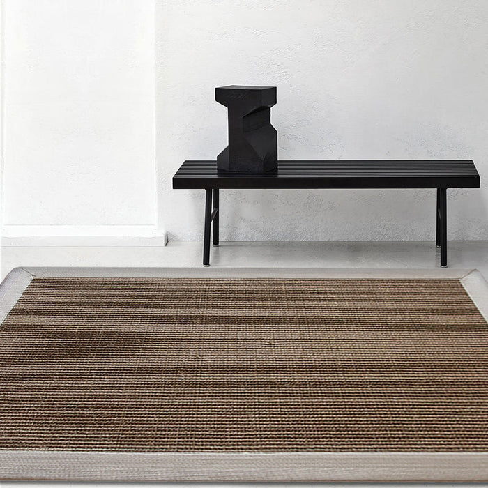 Casual Plain Rug Brown and Blue Rural Rug Jute Pet Friendly Washable Non-Slip Area Rug for Decoration