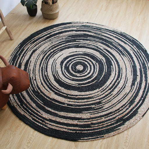 Simple Circle Pattern Rug Brown and Black Rural Rug Jute Pet Friendly Washable Non-Slip Area Rug for Decoration