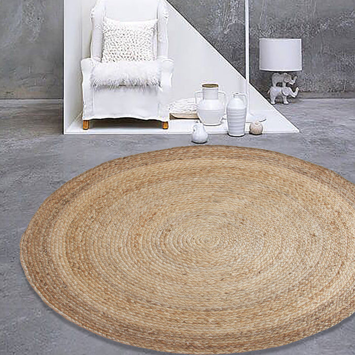 Simple Circle Pattern Rug Brown and Black Rural Rug Jute Pet Friendly Washable Non-Slip Area Rug for Decoration