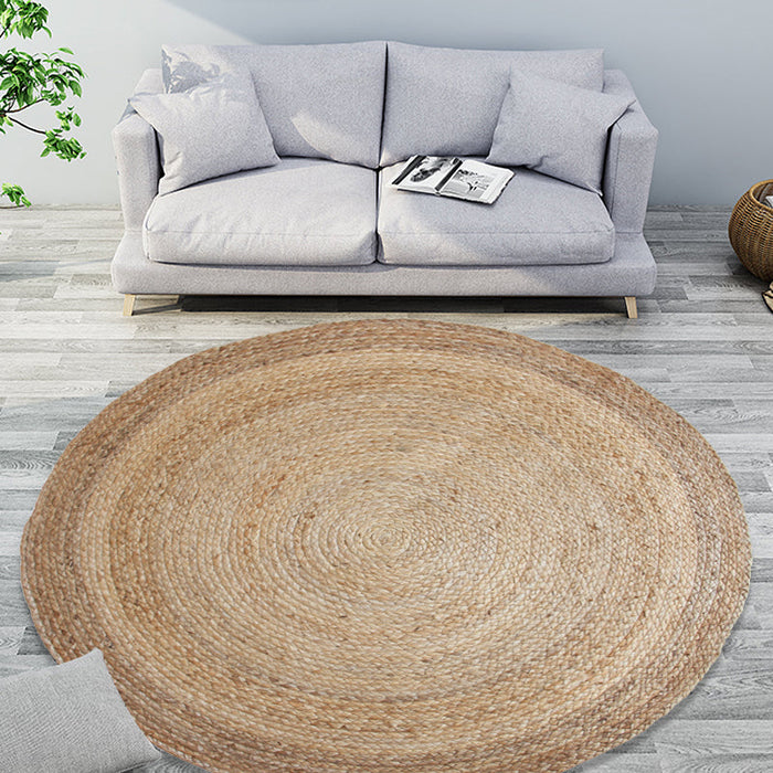 Simple Circle Pattern Rug Brown and Black Rural Rug Jute Pet Friendly Washable Non-Slip Area Rug for Decoration