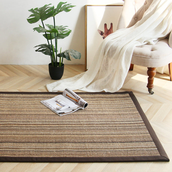 Brown Striped Pattern Rug Sisal Rural Rug Pet Friendly Washable Non-Slip Area Rug for Bedroom