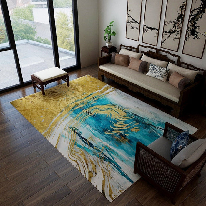 Stylish Watercolor Pattern Rug Blue Industrial Rug Polyester Pet Friendly Washable Non-Slip Area Rug for Bedroom