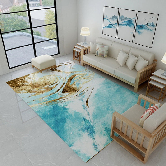 Stylish Watercolor Pattern Rug Blue Industrial Rug Polyester Pet Friendly Washable Non-Slip Area Rug for Bedroom