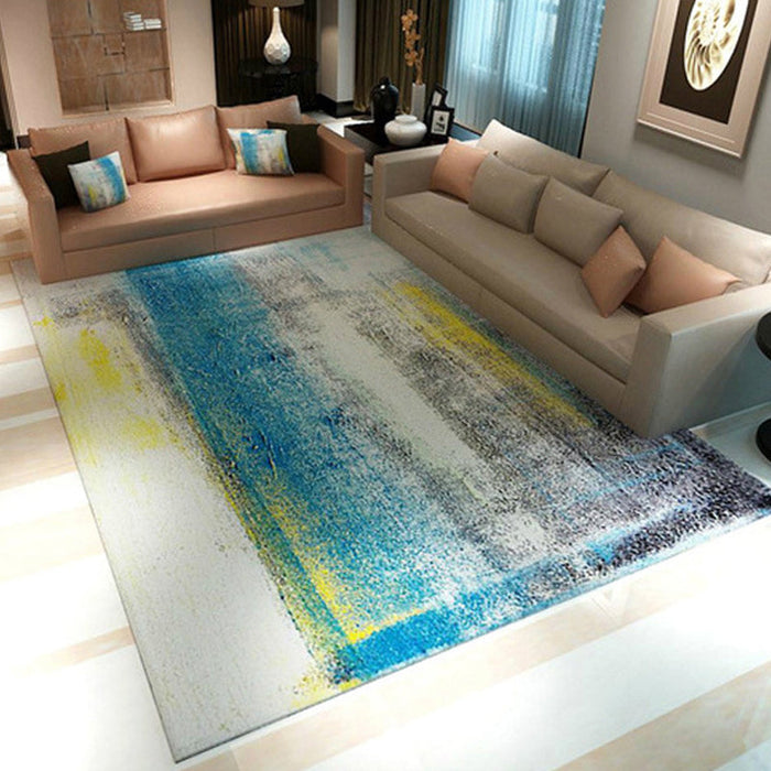 Unique Brushstroke Painting Pattern Rug Blue Industrial Rug Polyester Pet Friendly Washable Non-Slip Area Rug for Bedroom