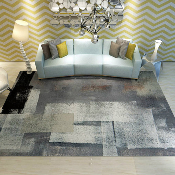 Unique Brushstroke Painting Pattern Rug Blue Industrial Rug Polyester Pet Friendly Washable Non-Slip Area Rug for Bedroom