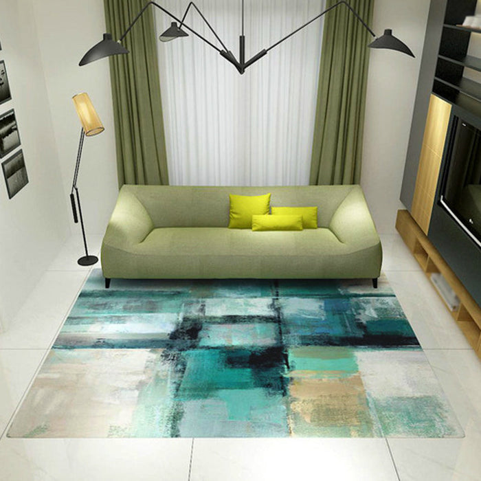 Unique Brushstroke Painting Pattern Rug Blue Industrial Rug Polyester Pet Friendly Washable Non-Slip Area Rug for Bedroom