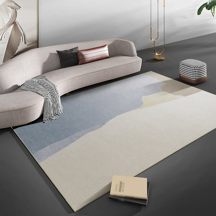 Beige and Blue Colorblock Rug Chenille Modern Rug Pet Friendly Washable Non-Slip Area Rug for Living Room