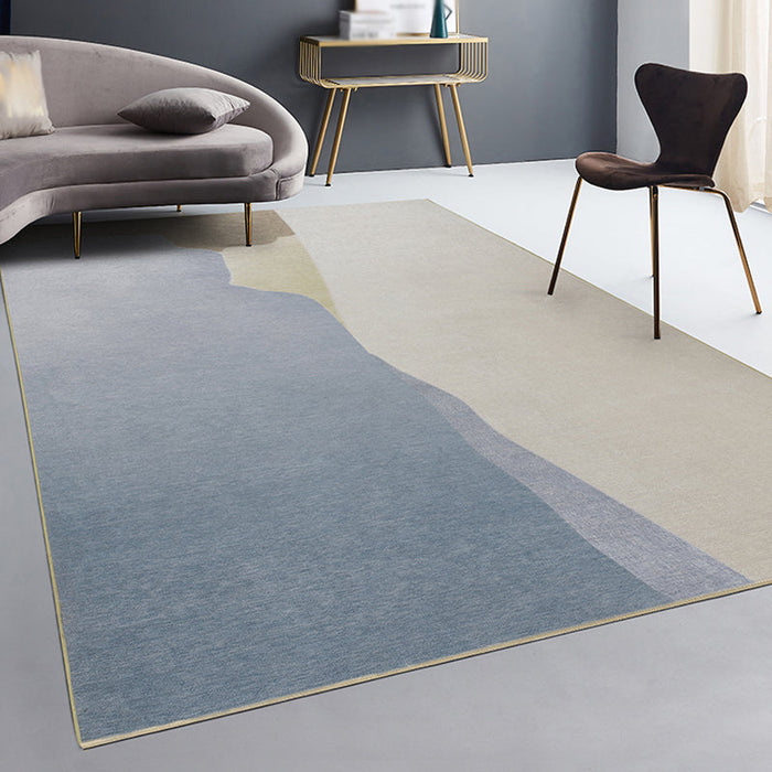 Beige and Blue Colorblock Rug Chenille Modern Rug Pet Friendly Washable Non-Slip Area Rug for Living Room