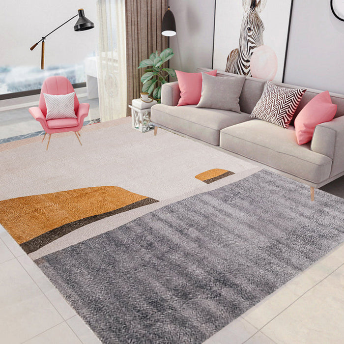 Simplicity Colorblock Rug Grey and Beige Polyester Rug Non-Slip Pet Friendly Washable Area Rug for Bedroom