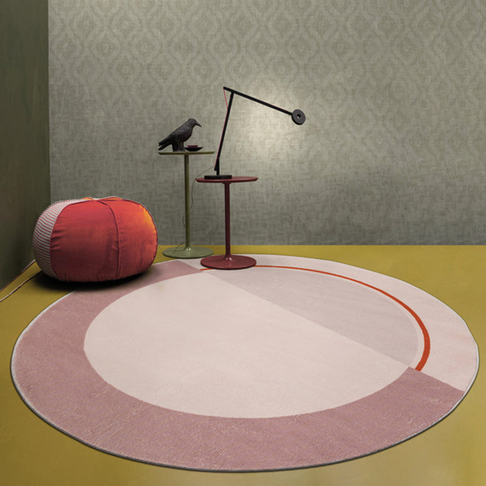 Modern Colorblock Rug Pink and Red Polyester Rug Non-Slip Pet Friendly Washable Area Rug for Bedroom