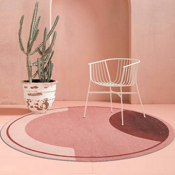 Modern Colorblock Rug Pink and Red Polyester Rug Non-Slip Pet Friendly Washable Area Rug for Bedroom