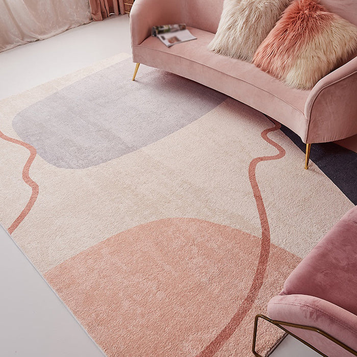 Stylish Colorblock Rug Pink and Orange Minimalist Rug Polyester Pet Friendly Washable Non-Slip Area Rug for Bedroom