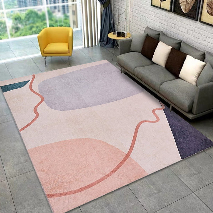 Stylish Colorblock Rug Pink and Orange Minimalist Rug Polyester Pet Friendly Washable Non-Slip Area Rug for Bedroom