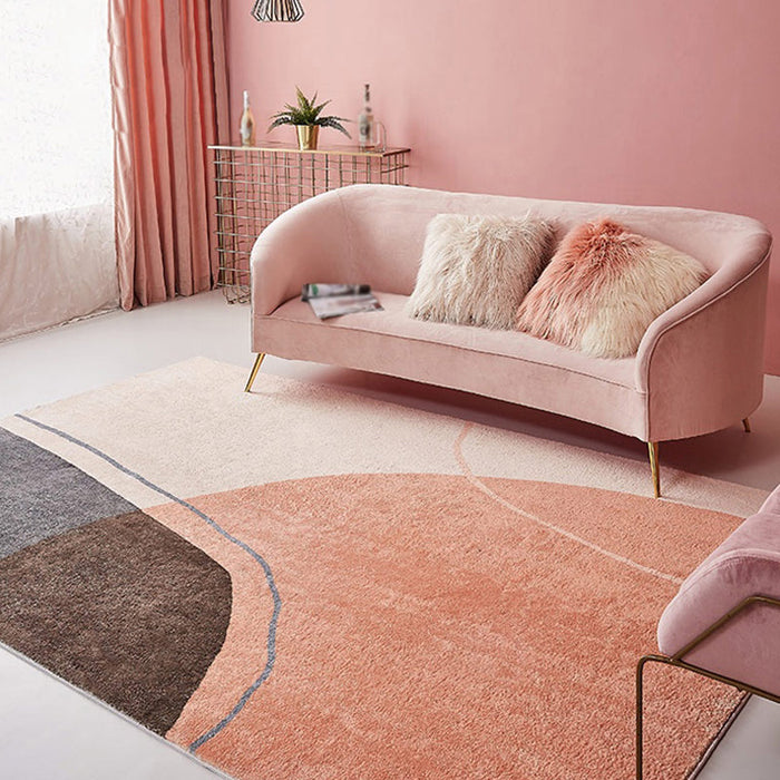 Stylish Colorblock Rug Pink and Orange Minimalist Rug Polyester Pet Friendly Washable Non-Slip Area Rug for Bedroom