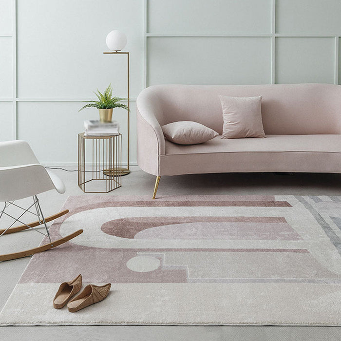 Modernist Colorblock Rug Pink and Grey Polyester Rug Non-Slip Pet Friendly Washable Area Rug for Bedroom