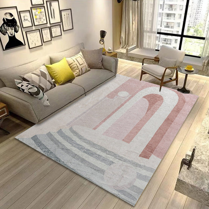 Modernist Colorblock Rug Pink and Grey Polyester Rug Non-Slip Pet Friendly Washable Area Rug for Bedroom