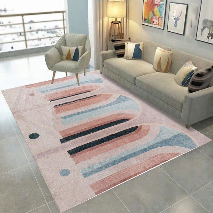 Modernist Colorblock Rug Pink and Grey Polyester Rug Non-Slip Pet Friendly Washable Area Rug for Bedroom