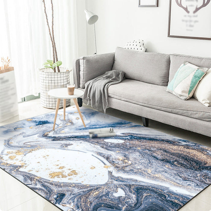 Blue Novelty Rug Polyester Abstract Rug Pet Friendly Washable Non-Slip Area Rug for Drawing Room