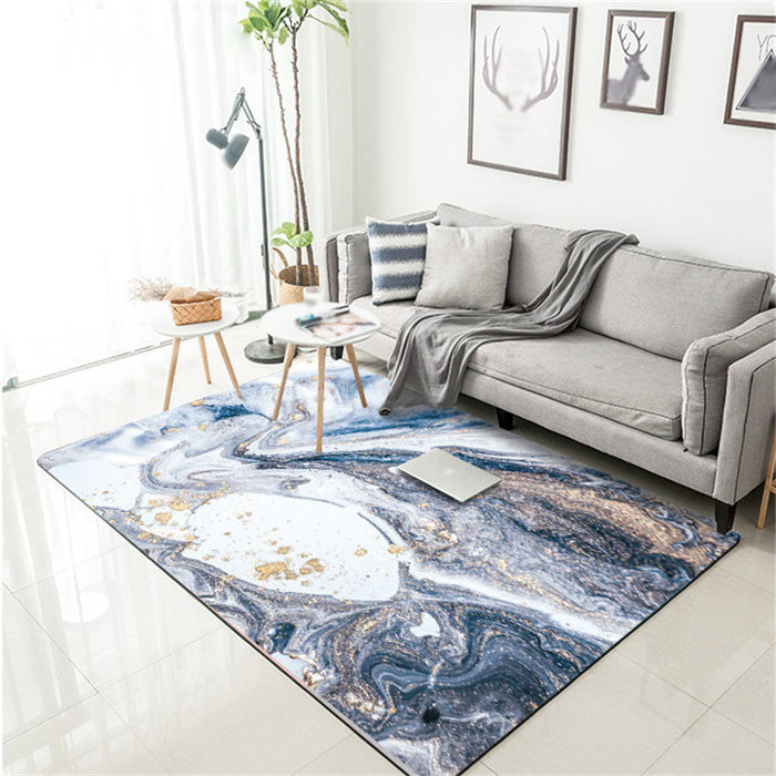 Blue Novelty Rug Polyester Abstract Rug Pet Friendly Washable Non-Slip Area Rug for Drawing Room