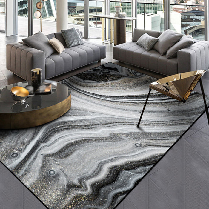 Modernist Decoration Rug Black Abstract Rug Polyester Washable Non-Slip Pet Friendly Area Rug