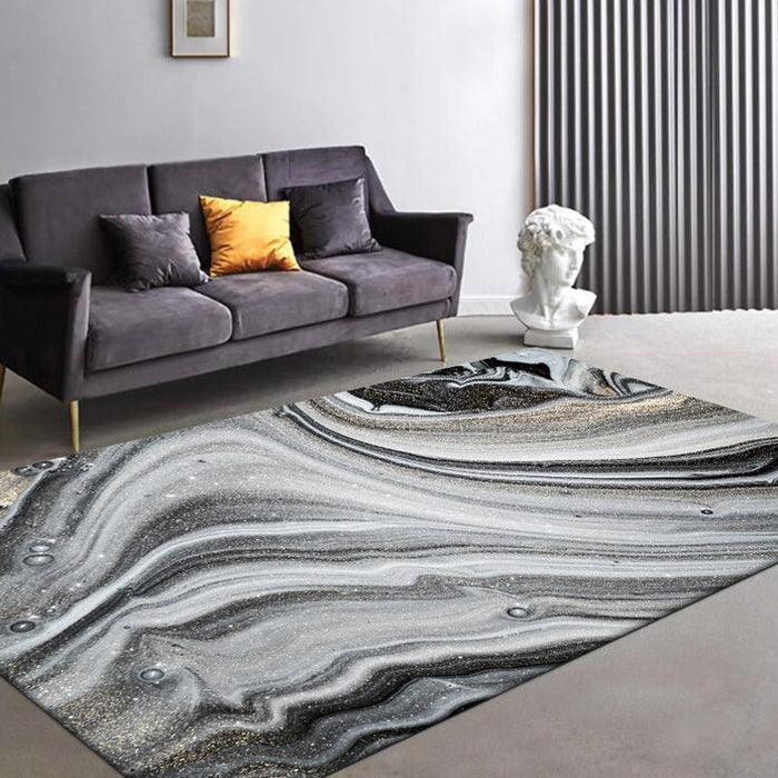 Modernist Decoration Rug Black Abstract Rug Polyester Washable Non-Slip Pet Friendly Area Rug