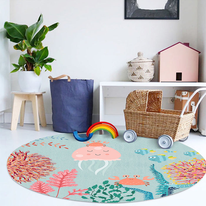 Multicolor Animal Pattern Area Rug Polyester Kids Rug Washable Anti-Slip Backing Rug for Child's Room