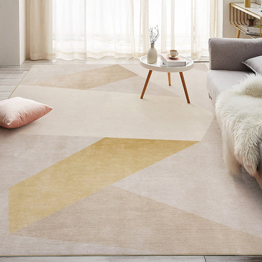 Funky Geometric Rug Beige Chenille Rug Non-Slip Pet Friendly Washable Area Rug for Bedroom