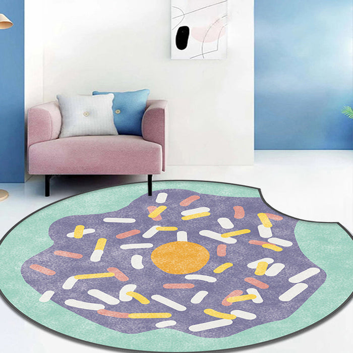 Multi Color Kids Rug Polypropylene Doughnut Pattern Rug Pet Friendly Washable Non-Slip Area Rug for Nursery